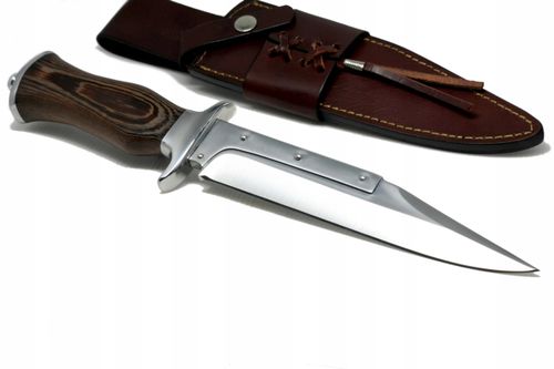 Nóż myśliwski BOWIE ręcznie wykonany stal D2 drewno WENGE skórzane etui na Arena.pl