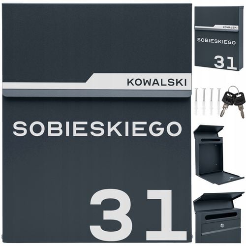 SKRZYNKA POCZTOWA NA LISTY POCZTĘ ANTRACYT + NAPIS ADRES ULICA NUMER na Arena.pl