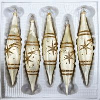 Bombki szklane sople 5 sztuk Ręcznie zdobione. Produkt polski (złoty)