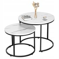 STOLIKI KAWOWE ZESTAW 2w1 OKRĄGŁE ROZKŁADANE ŁAWA DO SALONU MARMUR