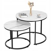 STOLIKI KAWOWE ZESTAW 2w1 OKRĄGŁE ROZKŁADANE ŁAWA DO SALONU MARMUR