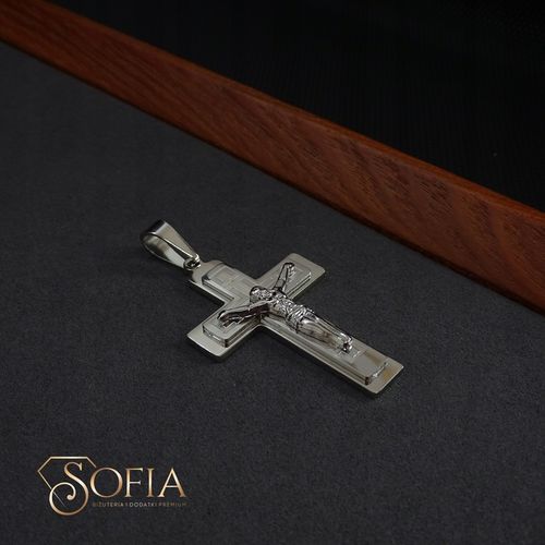 Srebrny duży krzyż z wizerunkiem Orginalna stal 316L na prezent na Arena.pl