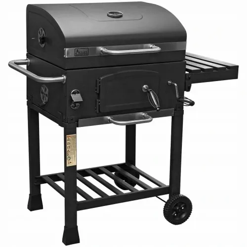 Grill Węglowy na Kółkach z Półką Pokrywą Ogrodowy Przenośny Żeliwny Ruszt na Arena.pl