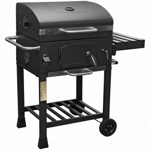 Grill Węglowy na Kółkach z Półką Pokrywą Ogrodowy Przenośny Żeliwny Ruszt zdjęcie 9