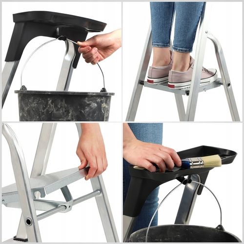 DRABINA ALUMINIOWA DOMOWA 4 STOPNIOWA SKŁADANA PÓŁKA 125kg PRODUKT POLSKI na Arena.pl