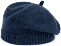 Beret damski angorowy Knitted Moments - ciepły, angora Granatowy