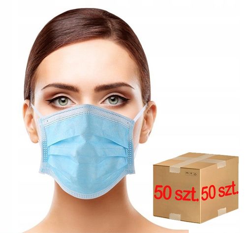 maseczka higieniczna trójwarstwowa niebieska - 50 szt. na Arena.pl