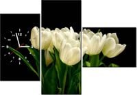 100CM 70CM ZEGAR 3 ELEM BIAŁE TULIPANY MARK FREETH ŚCIENNY OBRAZ