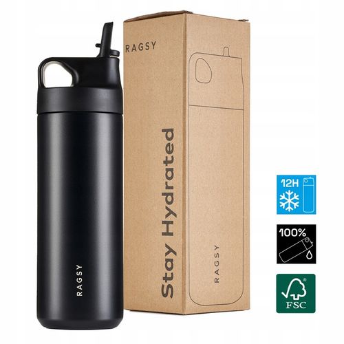 Kubek Termiczny ze słomką i ustnikiem ADV 500 ml BPA FREE - Black / Czarny na Arena.pl