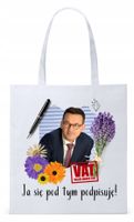 Mateusz Morawiecki Pis Torba Eco Biała Shopper Z Nadrukiem Ze Zdjęciem