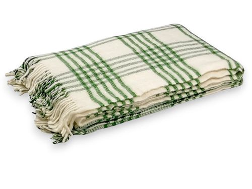 Koc Wełniany 155X200 Zielony Ecru W Linie Z Frędzlami Pled Narzuta na Arena.pl
