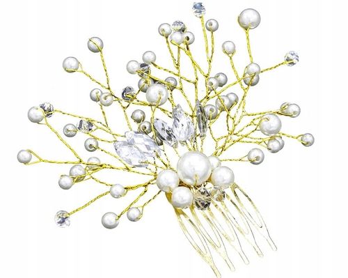 Opaska gałązka ozdoba złota na druciku perły ŚLUB  N24_Złoty na Arena.pl