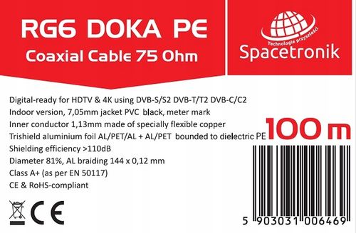 Kabel RG6 Spacetronik DOKA PE 4K Trishield 100m na Arena.pl