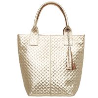 VERA PELLE torebka skórzana shopper pikowana z długimi rączkami V659 złota