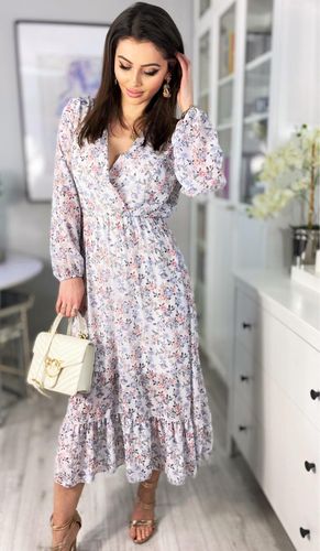 Sukienka w kwiaty midi biała z kopertowym dekoltem Euforia na Arena.pl
