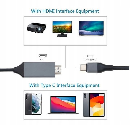 KABEL ADAPTER USB-C 3.1 HDMI 4K MHL TV do Telefonów Samsung DEX Macbook 2m na Arena.pl