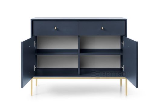 Granatowa komoda 2-drzwiowa z szufladami MOLLY złoty stelaż na Arena.pl