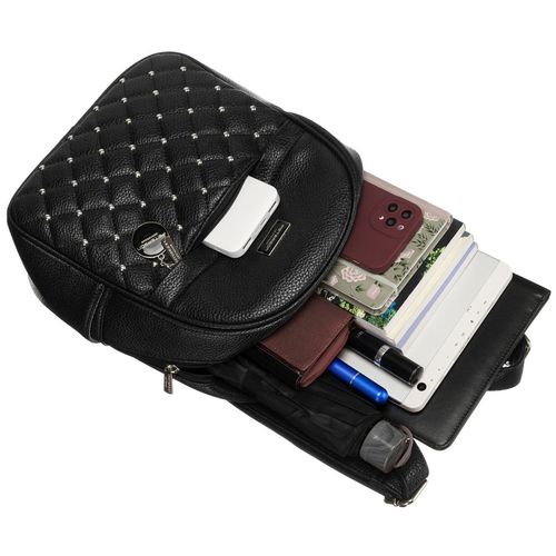 elegancki czarny mały plecak damski zdobiony pikowaniem i srebrnymi nitami na Arena.pl