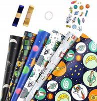 6SZT- PAPIER DO PAKOWANIA PREZENTÓW UNIWERSALNY KOSMOS DLA DZIECI 70x50CM