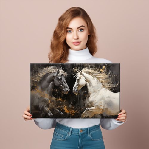 Obraz Canvas KONIE Zwierzęta Abstrakcja Elementy Złota 120cm x 80cm na Arena.pl