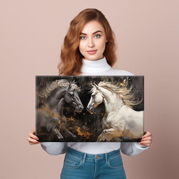 Obraz Canvas KONIE Zwierzęta Abstrakcja Elementy Złota 120cm x 80cm zdjęcie 8