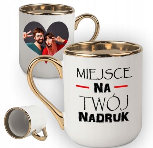 Kubek z Twoim nadrukiem ze złotym uchwytem zdjęcie prezent kubki z własnym na Arena.pl