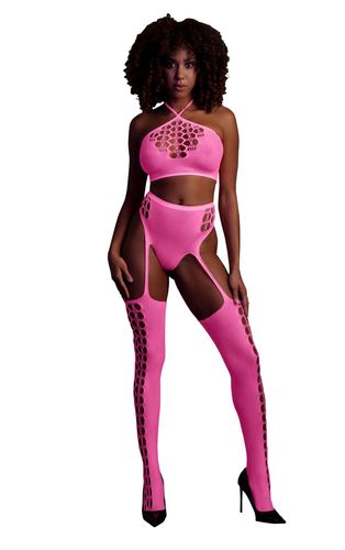 Two Piece With Crop Top And Stockings - Pink - Xs/Xl na Arena.pl