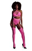 two piece with crop top and stockings - pink - xs/xl