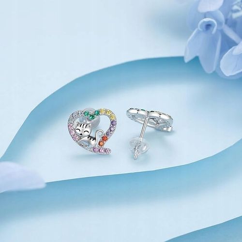 Kolczyki srebrne kotki dla dziewczynki dla dzieci srebro wkrętki sztyfty na Arena.pl