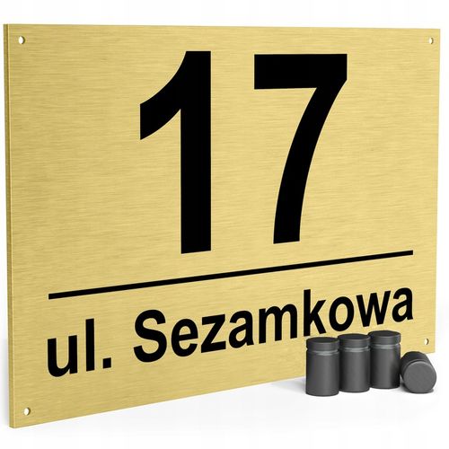 NUMER NA DOM TABLICZKA ADRESOWA Z NUMEREM DOMU 32x21 cm Złota + DYSTANSE na Arena.pl