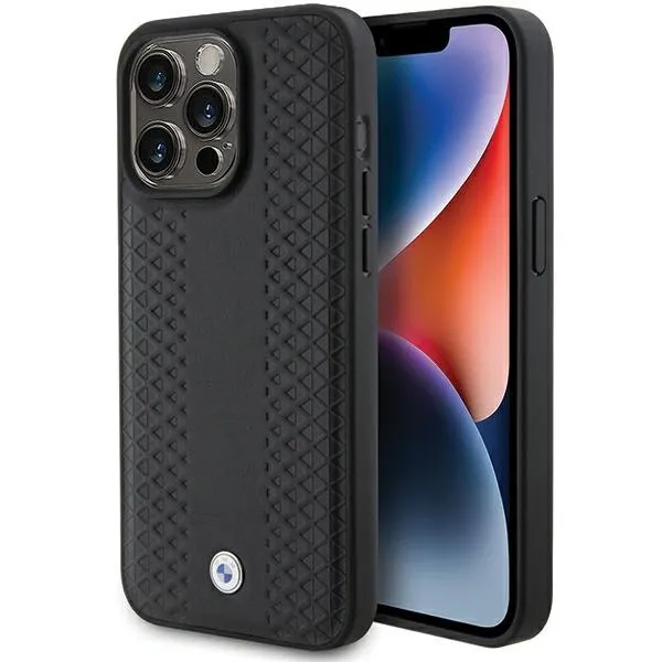 Etui BMW Leather Diamond Pattern na iPhone 15 Pro - czarne zdjęcie 1