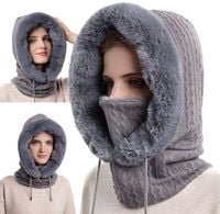 KOMINIARKA DAMSKA CZAPKA KOMIN Z FUTERKIEM CIEPŁA JEDNOCZĘŚCIOWA NA ZIMĘ