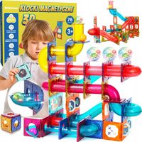 KLOCKI MAGNETYCZNE EDUKACYJNE DUŻE PŁYTKI TOR KULKOWY ZESTAW 76 ELEMENTÓW