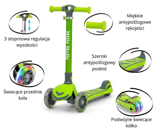 MILLY MALLY 3001 Hulajnoga SCOOTER Boogie green na Arena.pl