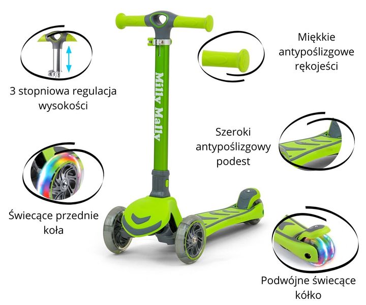 MILLY MALLY 3001 Hulajnoga SCOOTER Boogie green zdjęcie 2