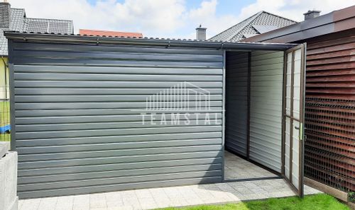 SCHOWEK - DOMEK OGRODOWY 4m x 3m spad przód - drzwi - antracyt grafit TS303  4x3 na Arena.pl