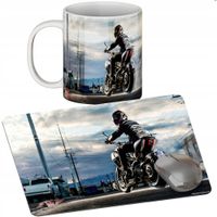 ZESTAW KUBEK + PODKŁADKA - MOTOCYKL - PREZENT WIELE WZORÓW + IMIĘ