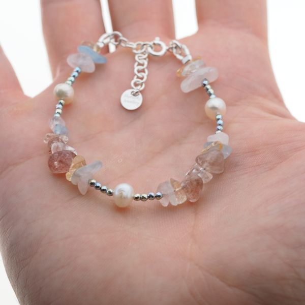 Bransoletka - Perła, Kwarc, Cytryn, Hematyt kostki i srebro zdjęcie 2