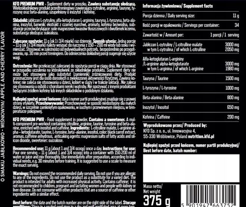 KFD PRE-WORKOUT - PRZEDTRENINGÓWKA - 375 g na Arena.pl