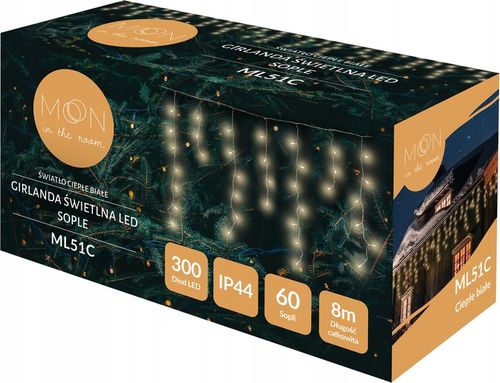 LAMPKI CHOINKOWE ŚWIĄTECZNE SOPLE Z EFEKTEM FLASH ZEWNĘTRZNE 8M 300 LED na Arena.pl