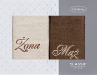 Komplet ręczników w pudełku Żona i Mąż 50x90 cm beżowy + brązowy