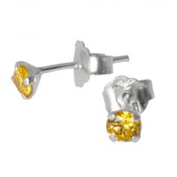 KOLCZYKI SREBRNE NA SZTYFT Z ŻÓŁTĄ CYRKONIĄ SREBRO PRÓBY 925