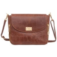 VERA PELLE torebka damska skórzana listonoszka kroko z paskiem V532 brązowa