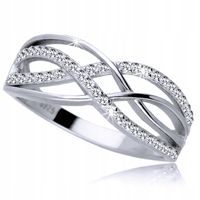 Pierścionek Srebrny SREBRO 925 Szeroki z Cyrkoniami Pleciony