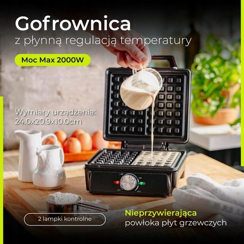 GOFROWNICA 2000W XXL 2 Duże Gofry Regulacja Temperatury NON-STICK na Arena.pl