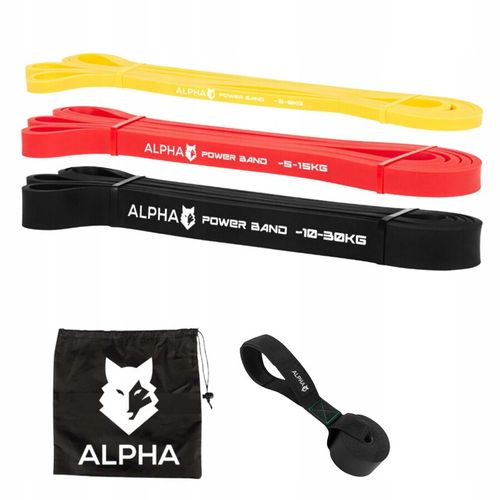 Zestaw 3 Gum Oporowych do Ćwiczeń z Uchwytem Gratis - Power Band ALPHA na Arena.pl