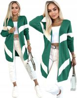 Długi KARDIGAN SWETER damski NARZUTKA pasy modny stylowy