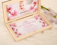 Personalizowane zaproszenie na Chrzest Święty ze zdjęciem w drewnianym pudełku ZCH-04