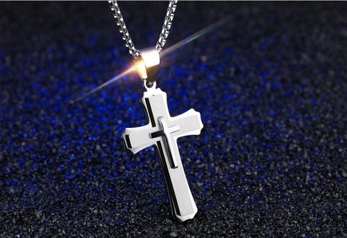 DUŻA ZAWIESZKA KRZYŻYK SREBRNY Z ŁAŃCUSZKIEM STAL na Arena.pl