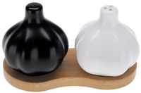 Komplet 2 przyprawników z porcelany z podstawką bambusową BONA biały czarny